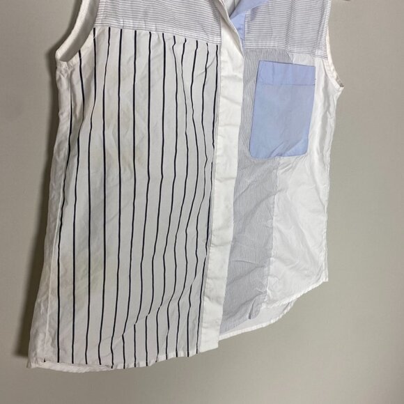 3.1 Phillip Lim Patchwork Button Pocket Blouse Sleeveless Tank Top Collared - Picture 3 of 5